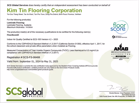 Chứng nhận FloorScore do SCS Global Services cấp