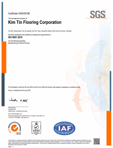 Chứng nhận ISO 9001:2015 do SGS United Kingdom cấp